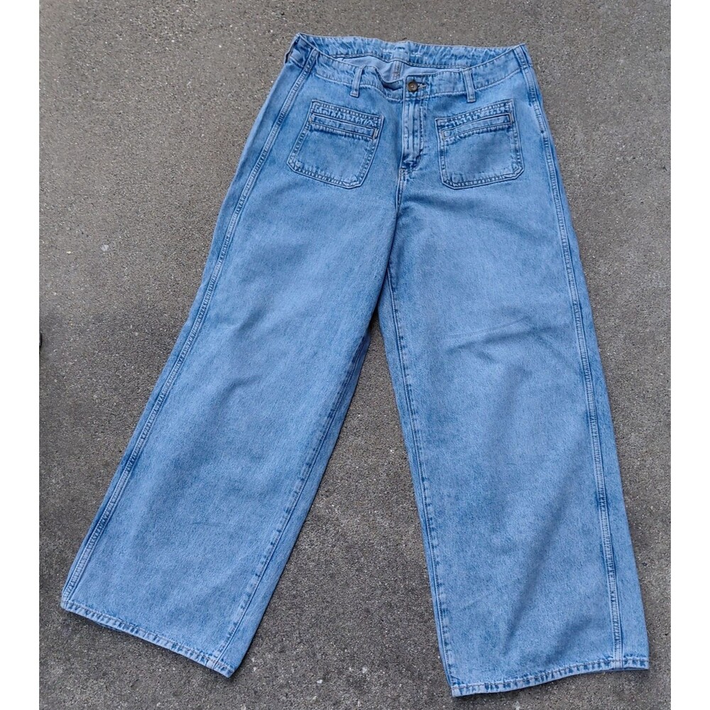 Old Navy Drapey Denim High Rise Baggy Wide Leg Jeans Womens 12 Blue Pockets